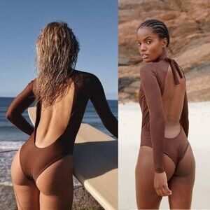 Abysse Billie Long Sleeve Surf One Piece - Reef Brown - Size Medium